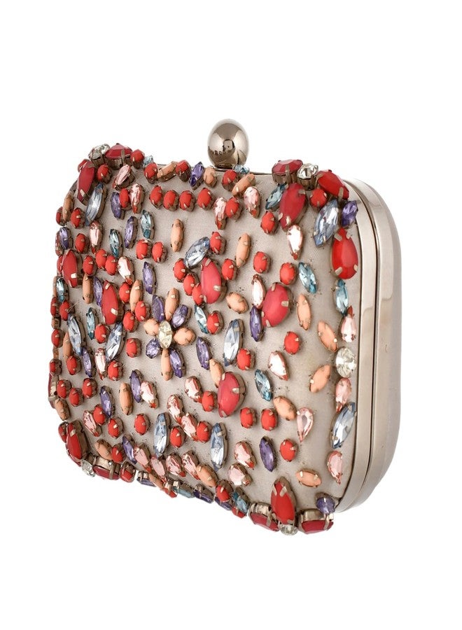 VOYLLA Trendy Bags Coloured Stones Clutch For Women|Gift for her|Gift for Women|Gift Bags|Party|Bridal|With Sling||Multicolour| - Image 5